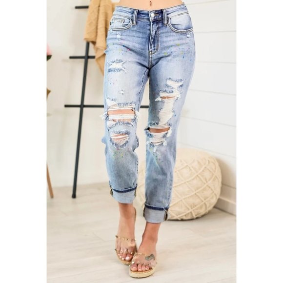 Judy Blue Jeans Judy Blue Paint Splatter Boyfriend Fit Jeans Size